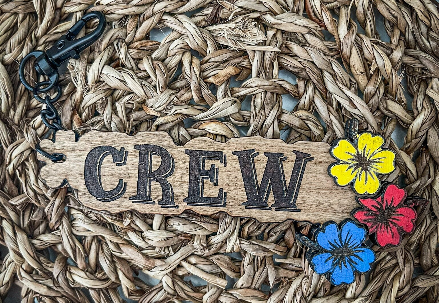 Hawaiian theme cherry wood crew bag tag keychain