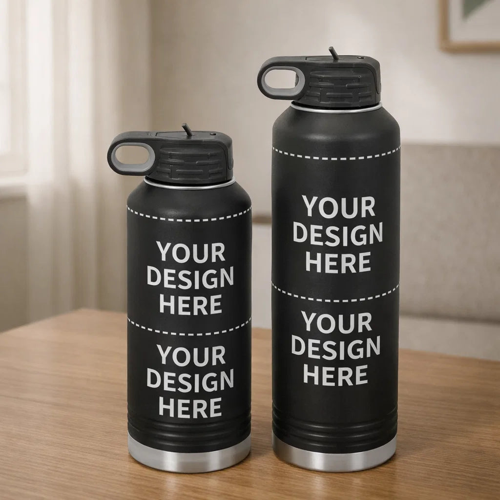Personalized engraved water bottle full wrap design